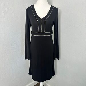 Ann Taylor loft black long bell sleeve knee length dress with tan accent‎ size 6